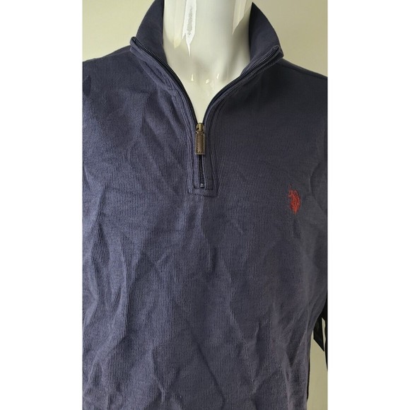 U.S. Polo Assn Mens Quarter Zip Flat Back Rib Pullover Navy Blue Size L - Picture 2 of 16